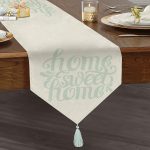 Bulut Mavi Home Sweet Home Dekoratif Püsküllü Şönil Üçgen Runner Realhomes