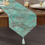 Realhomes Yağlı Boya Yeşil Ağaç Motifleri Dijital Baskılı Özel Tasarım Püsküllü Şönil Üçgen Runner Realhomes