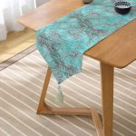 Realhomes Yağlı Boya Yeşil Ağaç Motifleri Dijital Baskılı Özel Tasarım Püsküllü Şönil Üçgen Runner Realhomes