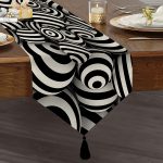 Siyah Beyaz 3 Boyutlu Küreler Dijital Baskılı Püsküllü Şönil Üçgen Runner Realhomes