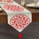 - UcgenRunner-3048-Gorsel1 - Realhomes Geometrik Yılbaşı Geyikleri Dijital Baskılı Püsküllü Şönil Üçgen Runner Realhomes