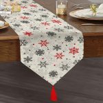 RealHomes Özel Tasarımlı Dijital Baskılı Dekoratif Püsküllü Şönil Üçgen Runner Realhomes