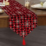 Realhomes Siyah Beyaz Ekose Desenli Altın Yaldızlı Dekoratif Püsküllü Şönil Üçgen Runner Realhomes