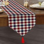 - UcgenRunner-3082-Gorsel1 - Realhomes Bordo Lacivert Ekose Desenli Dekoratif Püsküllü Şönil Üçgen Runner Realhomes