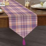 Realhomes Lila Ekose Desenli Dekoratif Özel Tasarım Püsküllü Şönil Üçgen Runner Realhomes