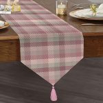 - UcgenRunner-3092-Gorsel1 - Realhomes Gri Zeminli Ekose Desenli Dekoratif Püsküllü Şönil Üçgen Runner Realhomes