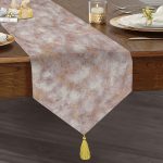 Pudra Renkli Mermer Desenli Dijital Baskılı Püsküllü Şönil Üçgen Runner Realhomes