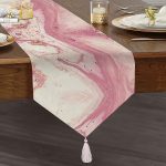 - UcgenRunner-3133-Gorsel1 - Realhomes  Realhomes Pembe Beyaz Mermer Desenli Dijital Baskılı Özel Tasarım Püsküllü Şönil Üçgen Runner Realhomes