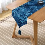 Mavi Ebru Motifleri Dijital Baskılı Püsküllü Şönil Üçgen Runner Realhomes