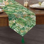 Realhomes Amazon Yaprakları Dijital Baskılı Modern Özel Tasarım Püsküllü Şönil Üçgen Runner Realhomes