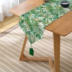 Realhomes Amazon Yaprakları Dijital Baskılı Modern Özel Tasarım Püsküllü Şönil Üçgen Runner Realhomes