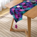 Realhomes Lacivert Tropikal Desenli Dijital Baskılı Özel Tasarım Püsküllü Şönil Üçgen Runner Realhomes