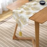 - UcgenRunner-3159-Gorsel2 - Realhomes Beyaz Zeminde Vizon Yapraklar Dijital Baskılı Püsküllü Şönil Üçgen Runner Realhomes