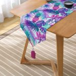 Mavi Zeminde Tropikal Objeler Modern Püsküllü Şönil Üçgen Runner Realhomes