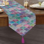 Mavi Zeminde Yuvarlak Desenli Modern Püsküllü Şönil Üçgen Runner Realhomes