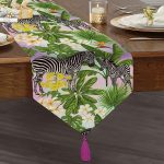 Realhomes Egzotik Zebra Desenli Modern Özel Tasarım Püsküllü Şönil Üçgen Runner Realhomes