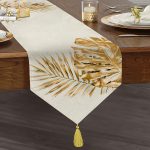 3D Altın Renkte Yapraklar Temalı Modern Püsküllü Şönil Üçgen Runner Realhomes