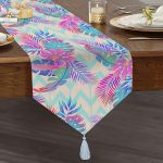 Realhomes Pudra Zeminli Geometrik Palmiye Yaprakları Modern Özel Tasarım Püsküllü Şönil Üçgen Runner Realhomes