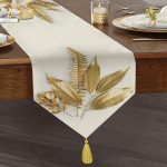 3D Altın Görünümlü Yapraklar Desenli Modern Püsküllü Şönil Üçgen Runner Realhomes