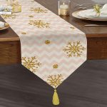 Realhomes Zigzag Pudra Zeminli Altın Detaylı Modern Özel Tasarım Püsküllü Şönil Üçgen Runner Realhomes