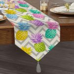 Realhomes Gri Zigzag Desenli Ananaslar Modern Özel Tasarım Püsküllü Şönil Üçgen Runner Realhomes