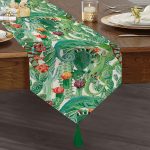 Realhomes Tropikal Orman Tasarımlı Dijital Baskılı Özel Tasarım Püsküllü Şönil Üçgen Runner Realhomes