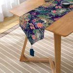 Realhomes Lacivert Zeminli Amazon Ormanları Temalı Modern Özel Tasarım Püsküllü Şönil Üçgen Runner Realhomes