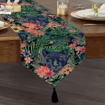 Lacivert Zeminli Leopar Özel Tasarım Dekoratif Püsküllü Şönil Üçgen Runner Realhomes