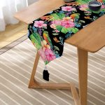 - UcgenRunner-3312-Gorsel2 - Realhomes Watercolor Çiçek ve Kuş Motifli Özel Tasarım Püsküllü Şönil Üçgen Runner Realhomes