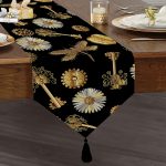 Realhomes Siyah Zeminde Etnik Objeler Özel Tasarım Püsküllü Şönil Üçgen Runner Realhomes