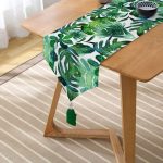 - UcgenRunner-3333-Gorsel2 - Realhomes  Suluboya Tropikal Yapraklar Desenli Özel Tasarım Püsküllü Şönil Üçgen Runner Realhomes