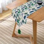 - UcgenRunner-3335-Gorsel2 - Realhomes Pudra Zeminde Suluboya Yapraklar Tasarımlı Dekoratif Püsküllü Şönil Üçgen Runner Realhomes