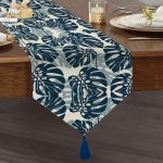 - UcgenRunner-3337-Gorsel1 - Realhomes Mavi Renkli Palmiye Yaprakları Dijital Baskılı Püsküllü Şönil Üçgen Runner Realhomes