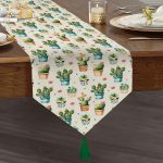 - UcgenRunner-3342-Gorsel1 - Realhomes  Saksıda Sevimli Kaktüsler Tasarımlı Dekoratif Modern Püsküllü Şönil Üçgen Runner Realhomes