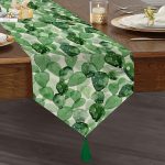 Suluboya Kaktüs Tasarımlı Dijital Baskılı Dekoratif Püsküllü Şönil Üçgen Runner Realhomes