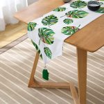 - UcgenRunner-3351-Gorsel2 - Realhomes  Suluboya Palmiye Yaprakları Desenli Özel Tasarım Püsküllü Şönil Üçgen Runner Realhomes