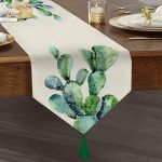 - UcgenRunner-3356-Gorsel1 - Realhomes Suluboya Kaktüs Çizimli Modern Tasarım 3D Püsküllü Şönil Üçgen Runner Realhomes