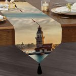 - UcgenRunner-336-Gorsel1 - Realhomes Kız Kulesi Dijital Baskılı Dekoratif Püsküllü Şönil Üçgen Runner Realhomes