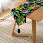 - UcgenRunner-3362-Gorsel2 - Realhomes  Realhomes Siyah Zeminli Geometrik Yapraklar Desenli Özel Tasarım Püsküllü Şönil Üçgen Runner Realhomes