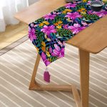 - UcgenRunner-3365-Gorsel2 - Realhomes  Realhomes Mavi Zeminli Geometrik Çiçekler Modern Tasarımlı Özel Tasarım Püsküllü Şönil Üçgen Runner Realhomes