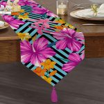 Realhomes Mavi Geometrik Zeminli Çiçekler Modern Tasarım Özel Tasarım Püsküllü Şönil Üçgen Runner Realhomes