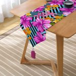 Realhomes Mavi Geometrik Zeminli Çiçekler Modern Tasarım Özel Tasarım Püsküllü Şönil Üçgen Runner Realhomes