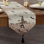 Kız Kulesi Dijital Baskılı Dekoratif Püsküllü Şönil Üçgen Runner Realhomes