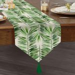 - UcgenRunner-3380-Gorsel1 - Realhomes Suluboya Lif Yapraklar Desenli Özel Tasarım Püsküllü Şönil Üçgen Runner Realhomes