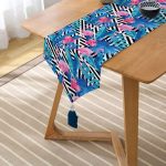 Realhomes Geometrik Mavi Pempe Flamingo Tasarımlı Dijital Baskılı Özel Tasarım Püsküllü Şönil Üçgen Runner Realhomes