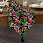 - UcgenRunner-3444-Gorsel1 - Realhomes Suluboya Tropikal Yaprak Motifli Özel Tasarım Püsküllü Şönil Üçgen Runner Realhomes