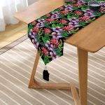 - UcgenRunner-3444-Gorsel2 - Realhomes Suluboya Tropikal Yaprak Motifli Özel Tasarım Püsküllü Şönil Üçgen Runner Realhomes