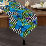 - UcgenRunner-3461-Gorsel1 - Realhomes Realhomes Geometrik Zeminli Mavi Kelebek Baskılı Özel Tasarım Püsküllü Şönil Üçgen Runner Realhomes