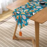 Mavi Zeminde Deniz Kabukları Dijital Baskılı Püsküllü Şönil Üçgen Runner Realhomes