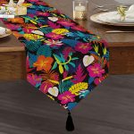 - UcgenRunner-3512-Gorsel1 - Realhomes  Siyah Zeminde Renkli Yaprak Tasarımlı Dijital Baskılı Püsküllü Şönil Üçgen Runner Realhomes